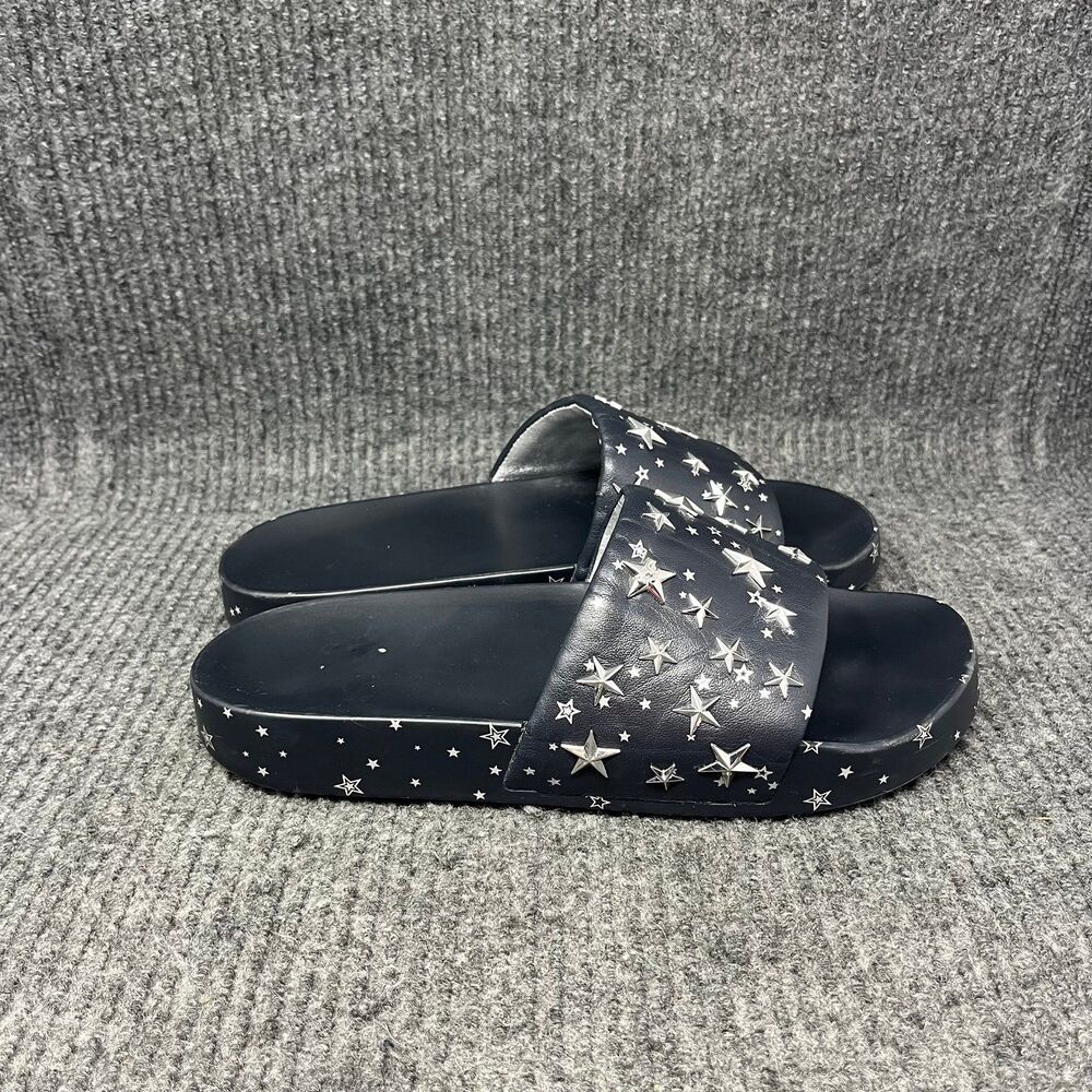 Tory Burch Star Studded Slide Sandals‎ Navy Blue Silver Leather Women’s Size 8 M